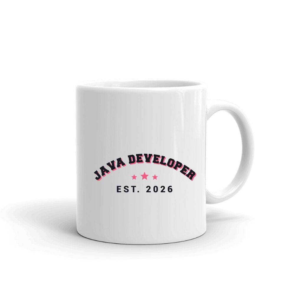 Java Developer Varsity Arch mug in white, printed with "Java Developer"