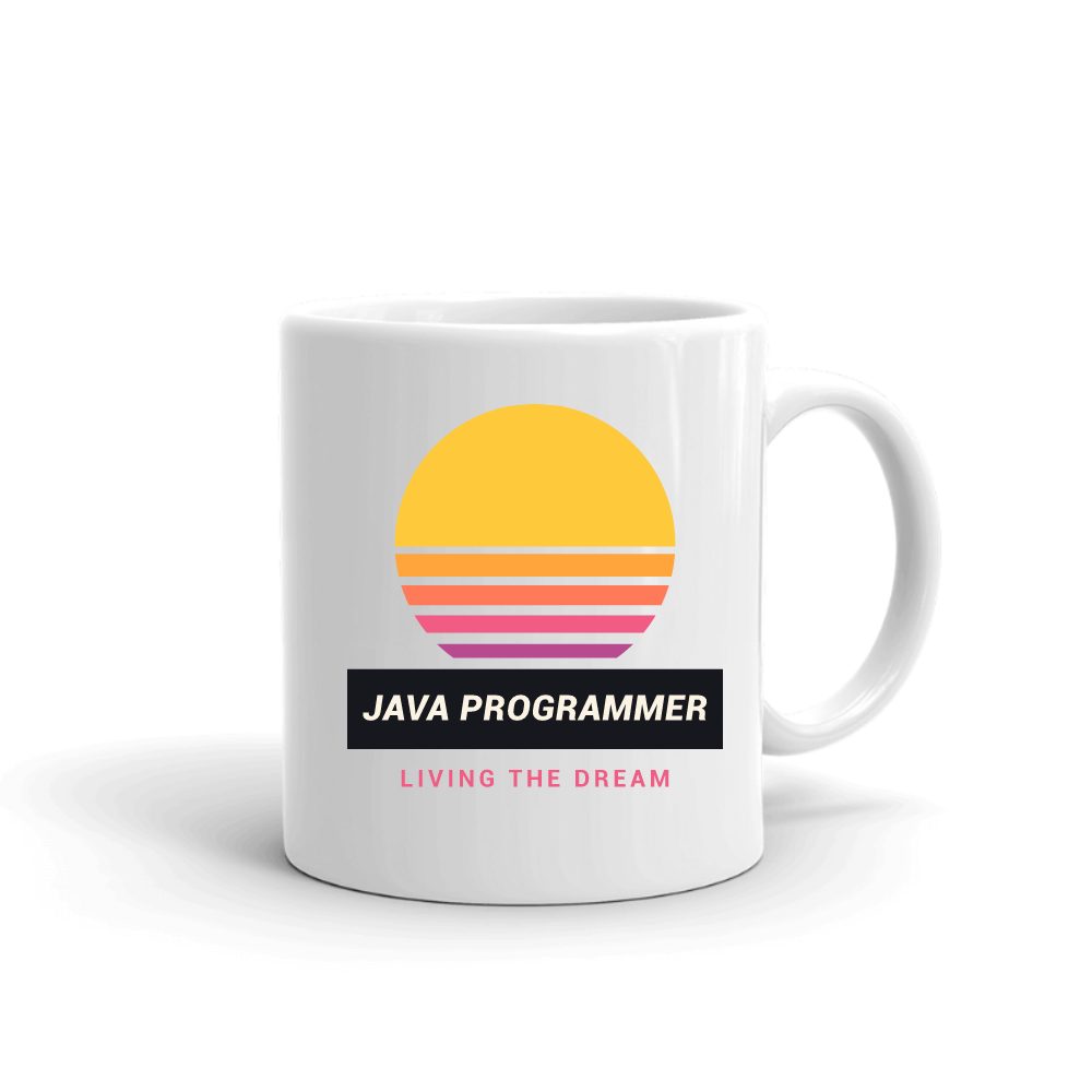 Java Programmer Retro Sunset mug in white, printed with "Java Programmer"