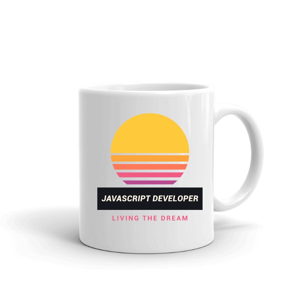 Javascript Developer Retro Sunset mug in white, printed with "Javascript Developer"