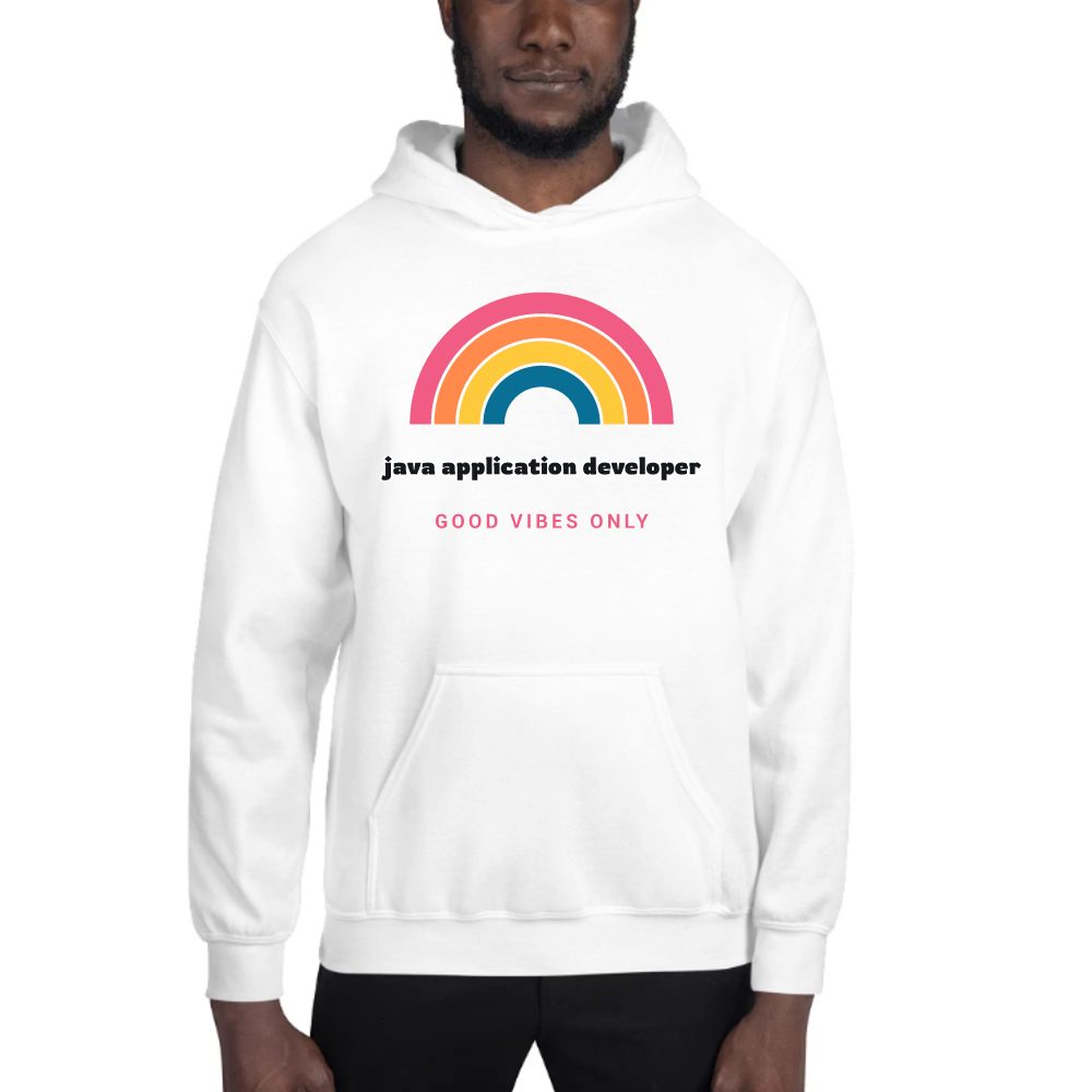 Java Application Developer Groovy Rainbow hoodie in white, printed with "Java Application Developer"