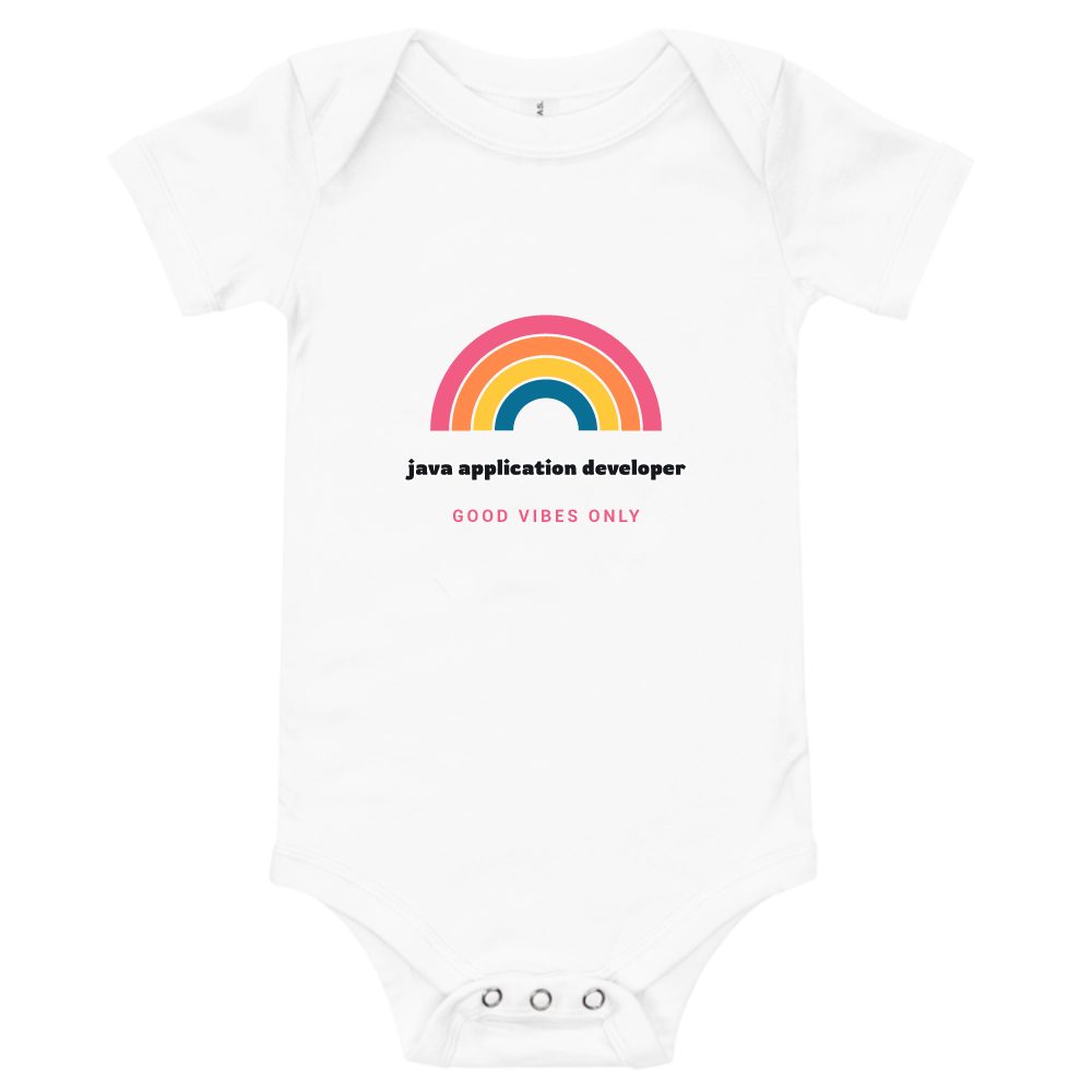 Java Application Developer Groovy Rainbow onesie in white, printed with "Java Application Developer"