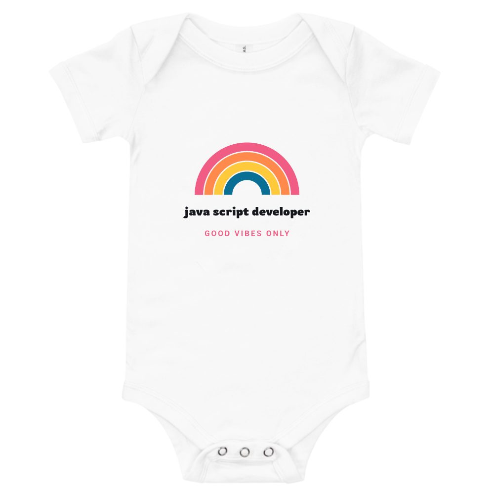 Java Script Developer Groovy Rainbow onesie in white, printed with "Java Script Developer"