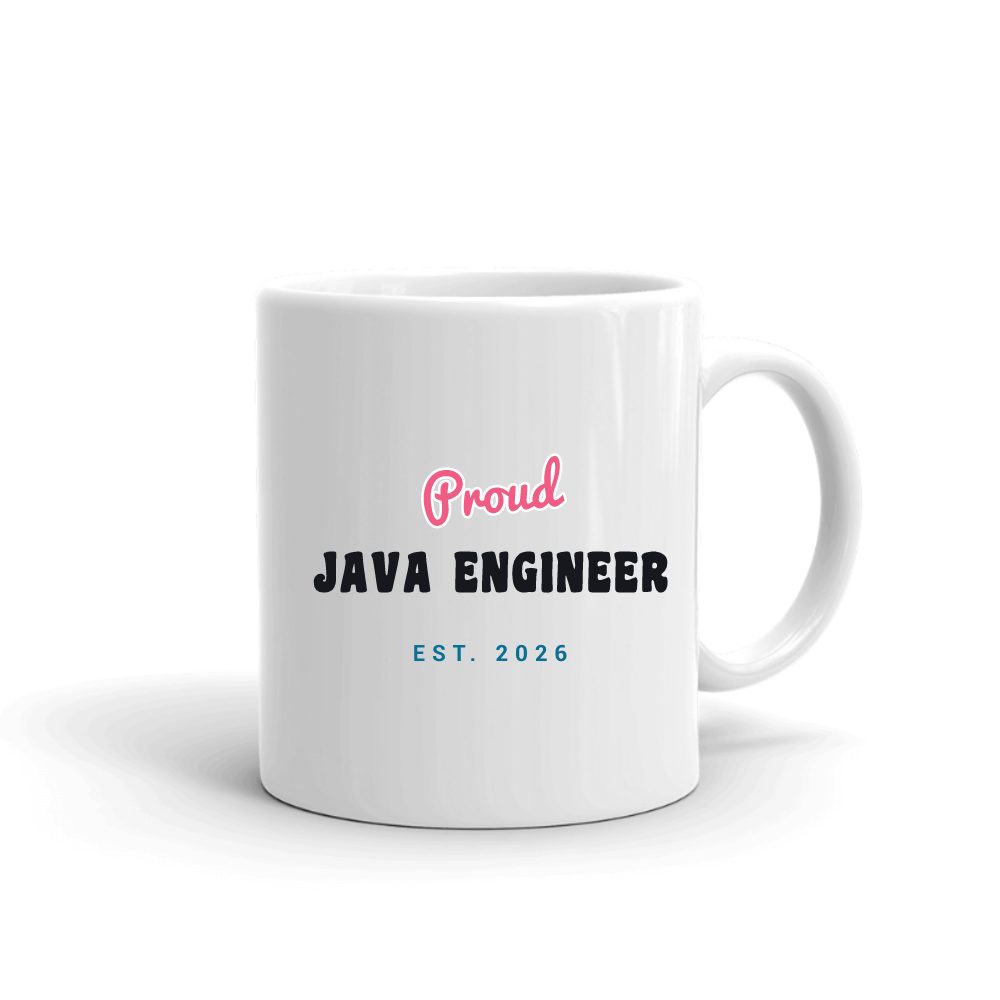 Proud Java Engineer Script & Block mug in white, printed with "Java Engineer"