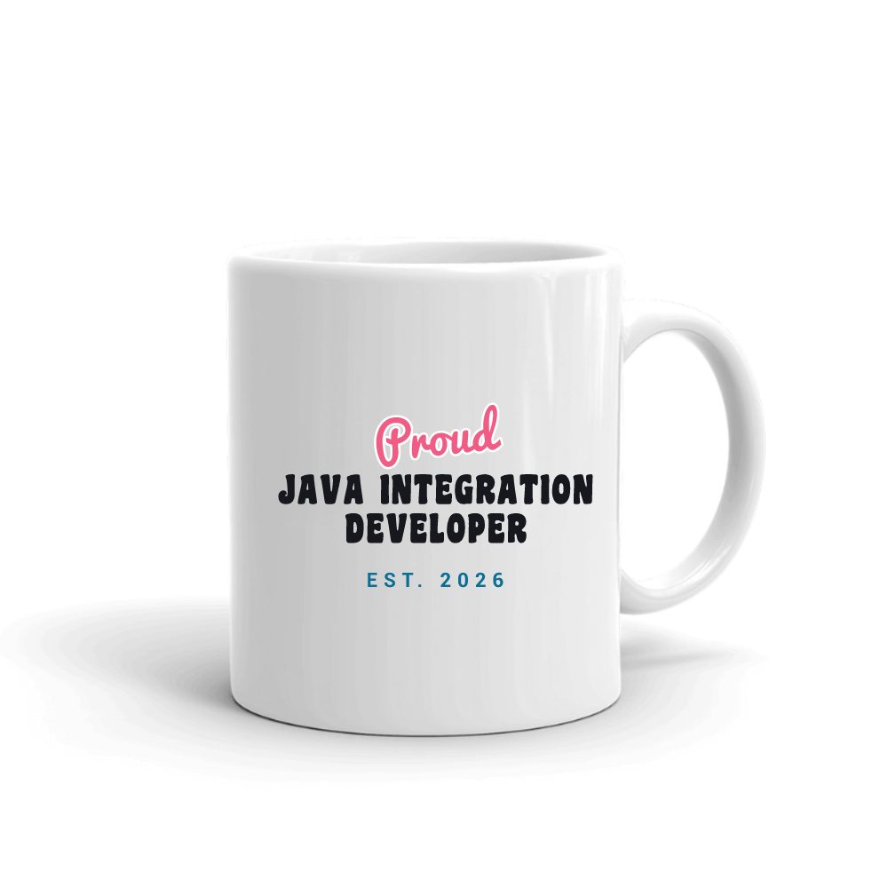 Proud Java Integration Developer Script & Block mug in white, printed with "Java Integration Developer"
