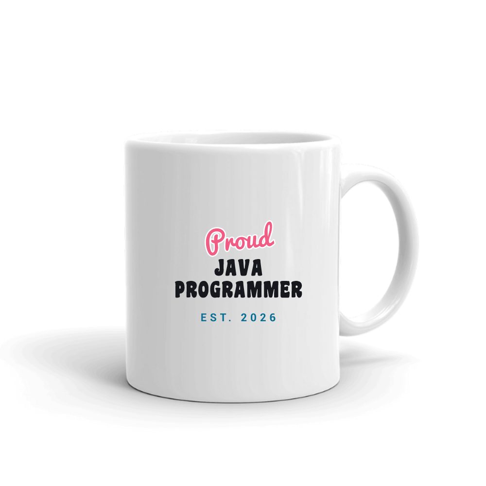 Proud Java Programmer Script & Block mug in white, printed with "Java Programmer"