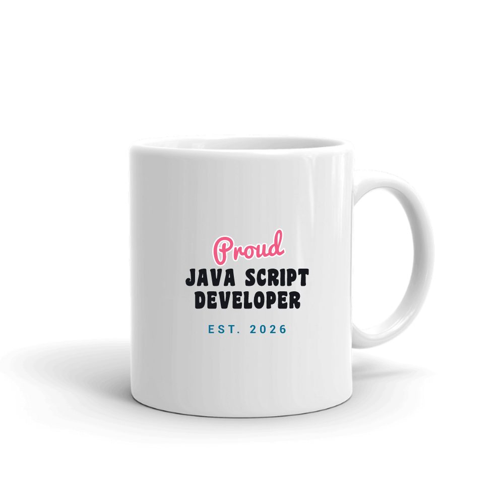 Proud Java Script Developer Script & Block mug in white, printed with "Java Script Developer"