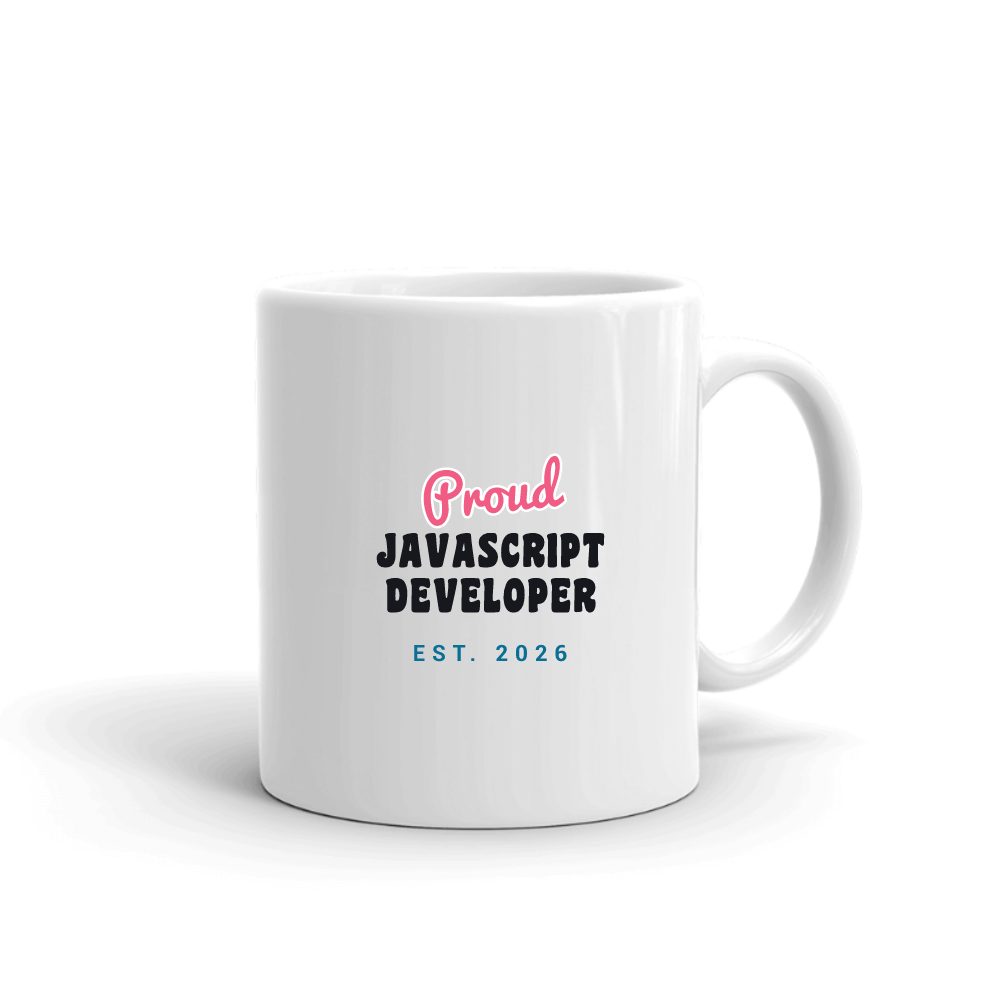 Proud Javascript Developer Script & Block mug in white, printed with "Javascript Developer"