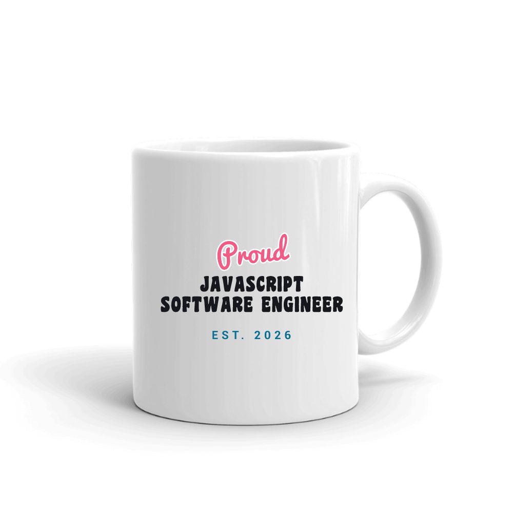 Proud Javascript Software Engineer Script & Block mug in white, printed with "Javascript Software Engineer"
