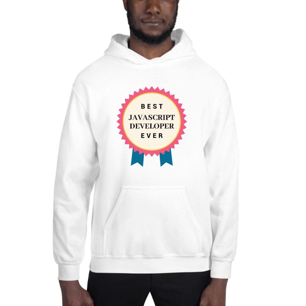 Best Javascript Developer Ever Rosette hoodie in white, printed with "Javascript Developer"