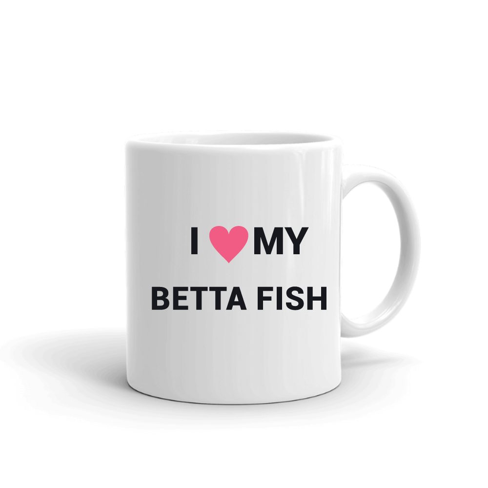 I Love My Betta Fish Heart mug in white, printed with "Betta Fish"