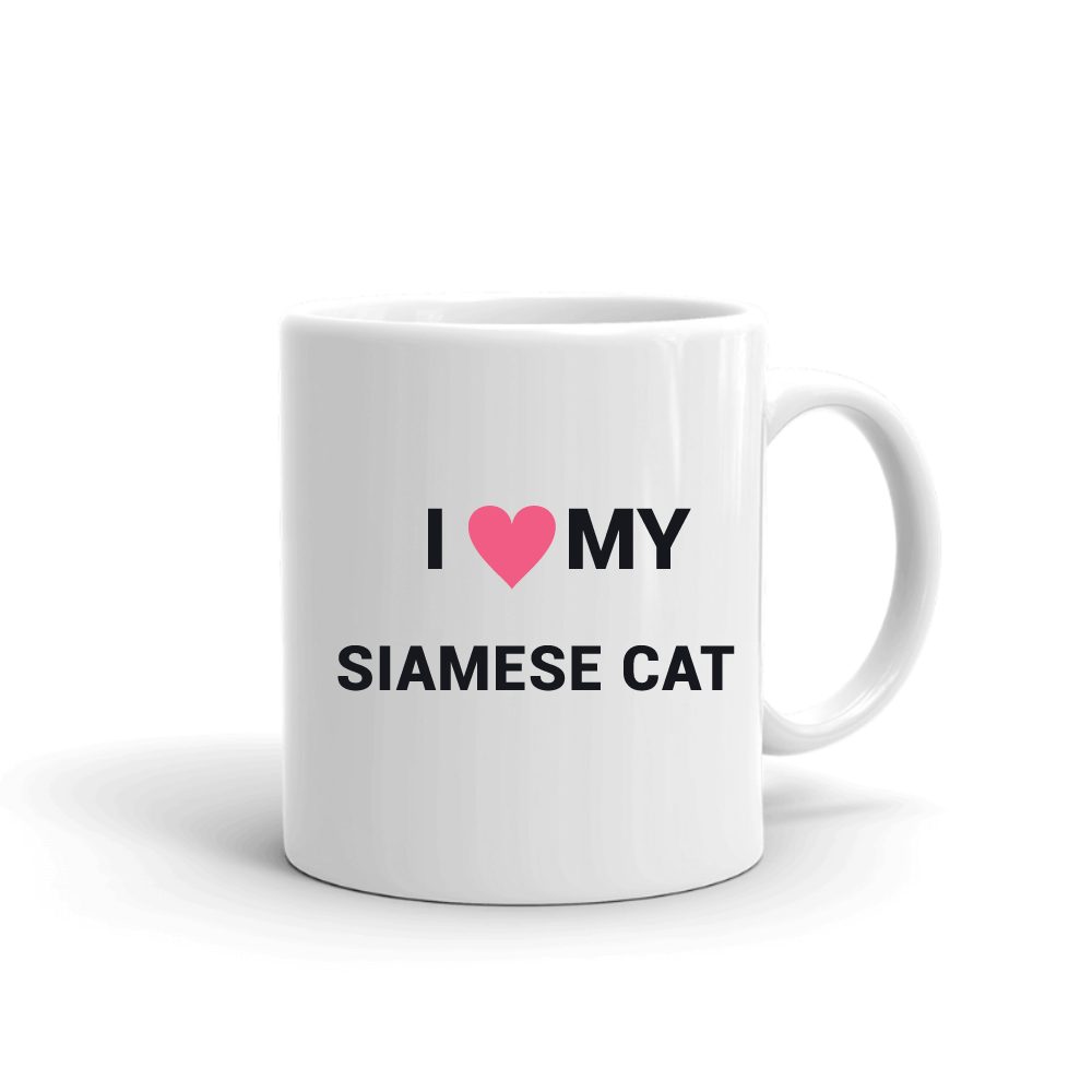 I Love My Siamese Cat Heart mug in white, printed with "Siamese Cat"