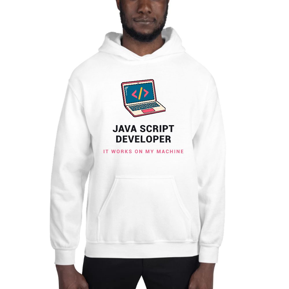 Java Script Developer Code Laptop hoodie in white, printed with "Java Script Developer"