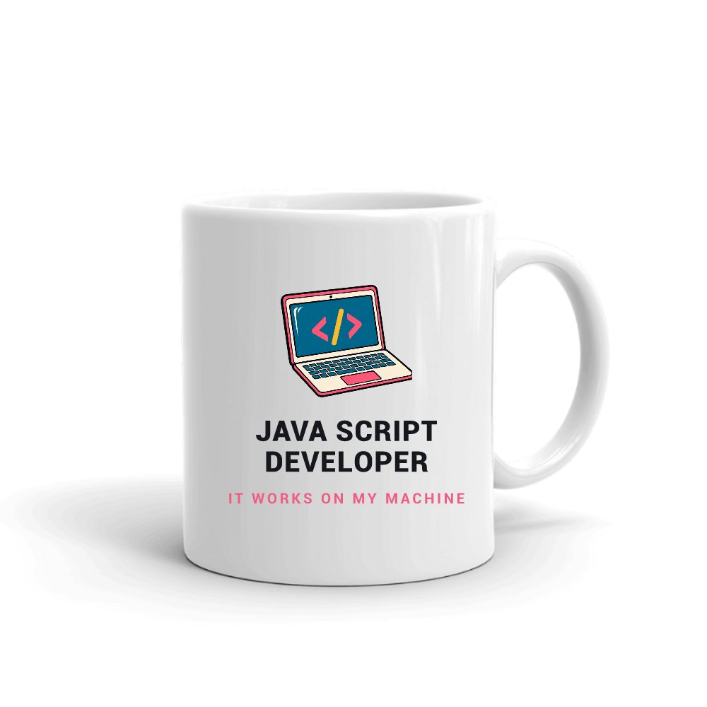 Java Script Developer Code Laptop mug in white, printed with "Java Script Developer"