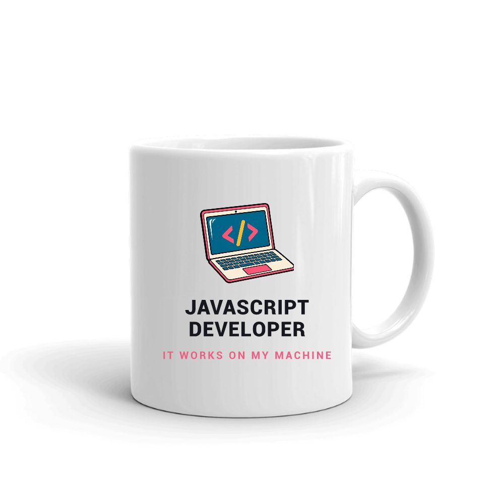 Javascript Developer Code Laptop mug in white, printed with "Javascript Developer"