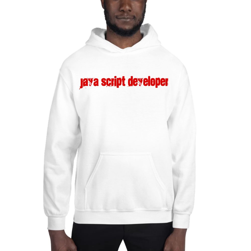 Java Script Developer Cali Style hoodie in white, printed with "Java Script Developer"