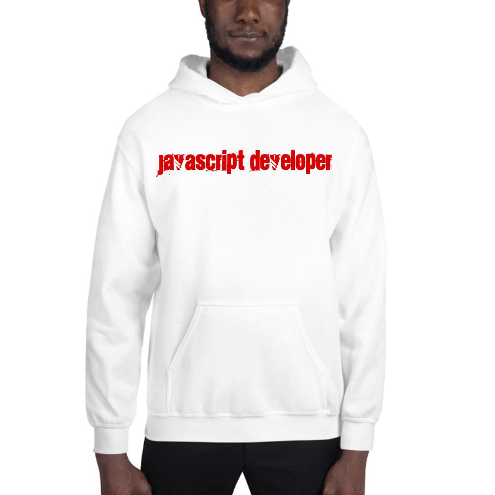 Javascript Developer Cali Style hoodie in white, printed with "Javascript Developer"
