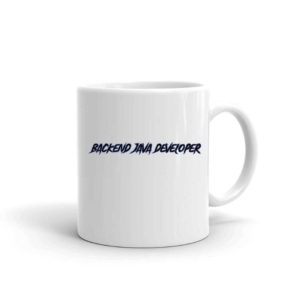 Backend Java Developer Slasher Style mug in white, printed with "Backend Java Developer"
