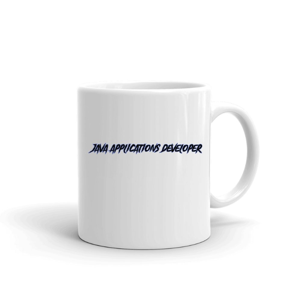 Java Applications Developer Slasher Style mug in white, printed with "Java Applications Developer"