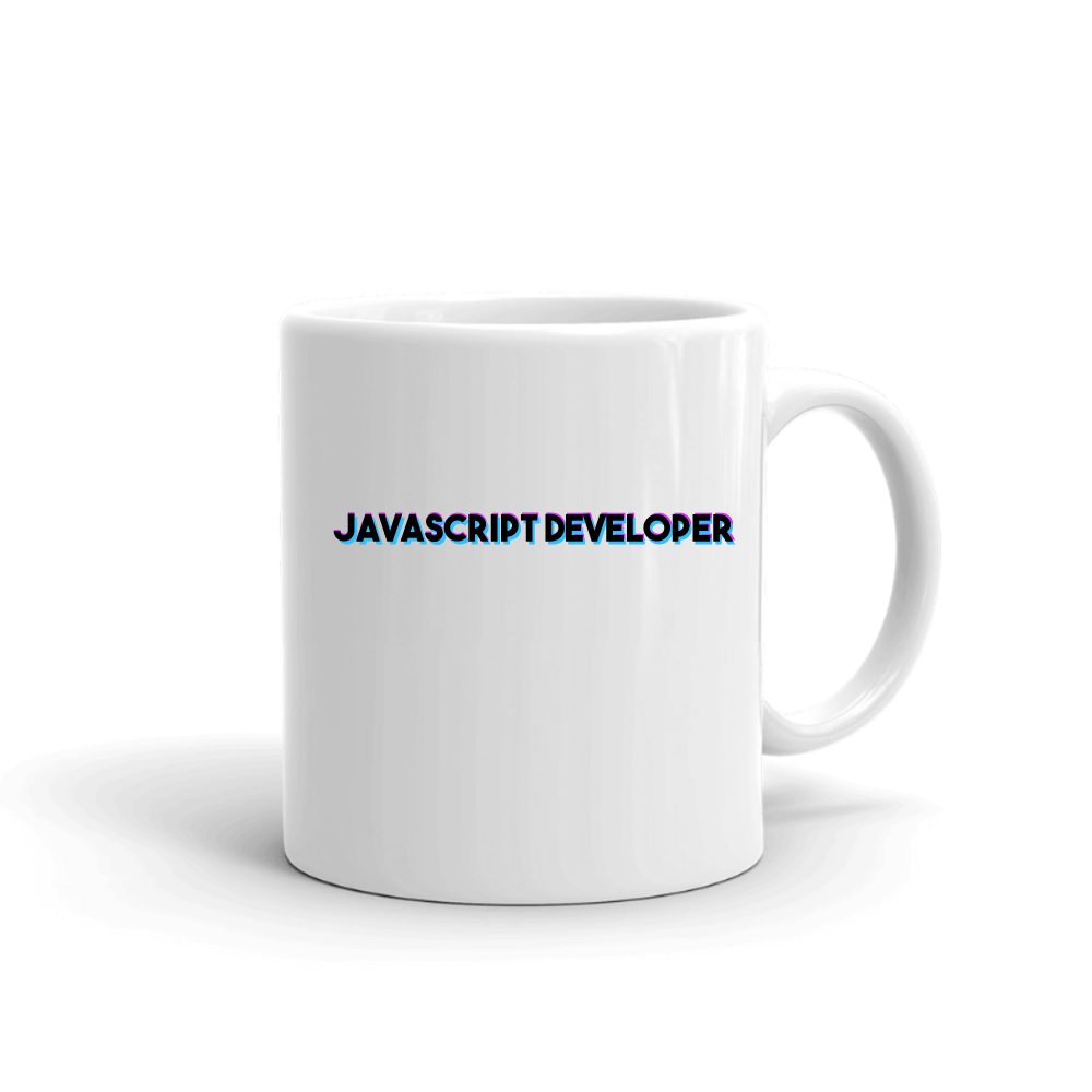 Tri Color Javascript Developer mug in white, printed with "Javascript Developer"