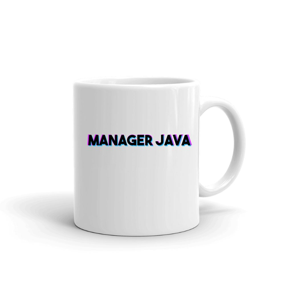 Tri Color Manager Java mug in white, printed with "Manager Java"