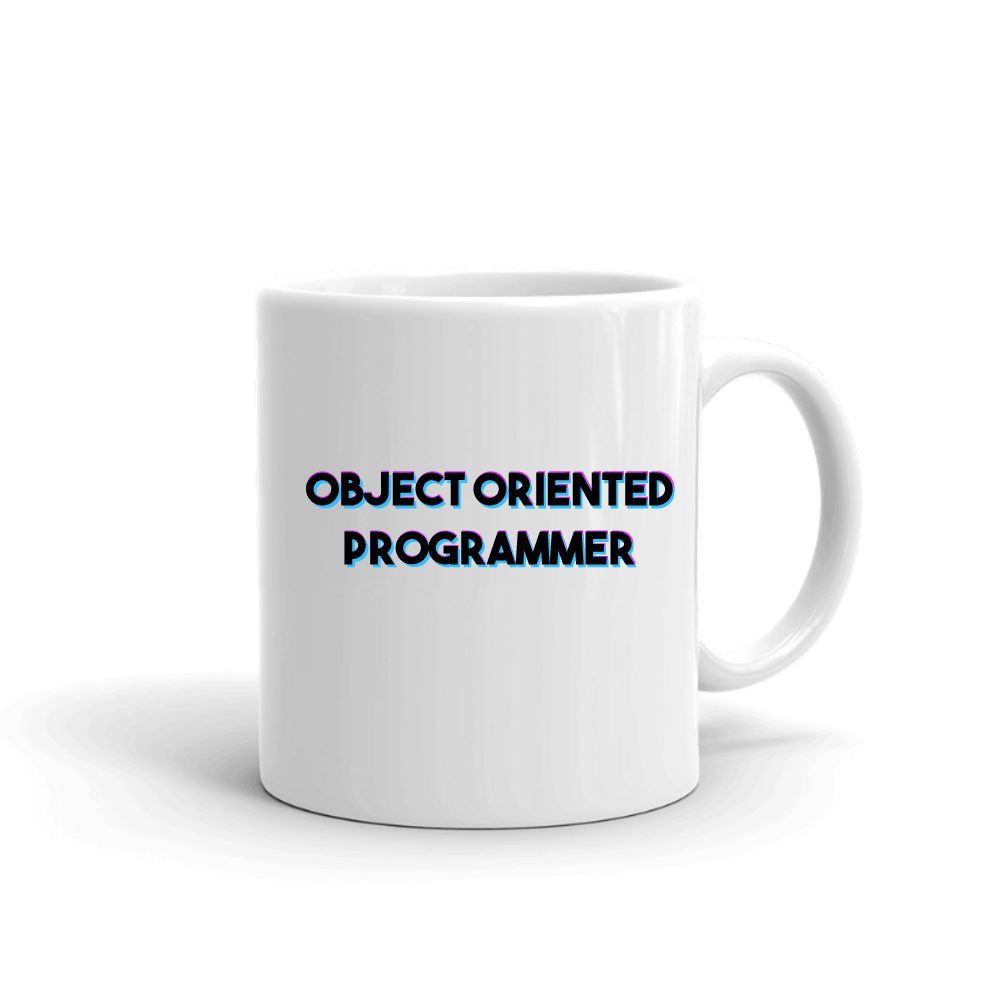 Tri Color Object Oriented Programmer mug in white, printed with "Object Oriented Programmer"