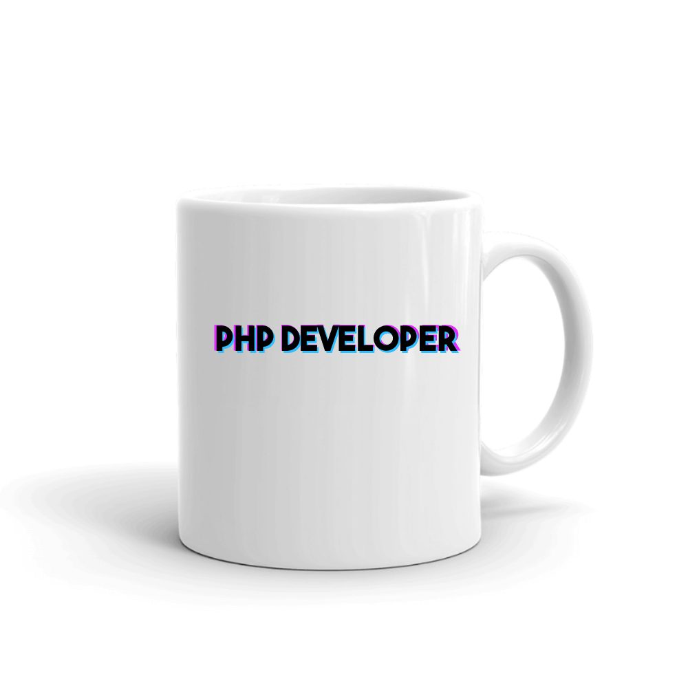 Tri Color Php Developer mug in white, printed with "Php Developer"