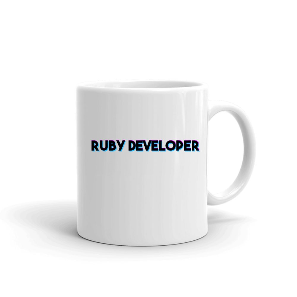 Tri Color Ruby Developer mug in white, printed with "Ruby Developer"