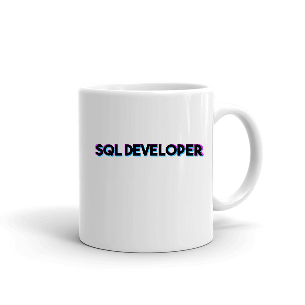 Tri Color Sql Developer mug in white, printed with "Sql Developer"