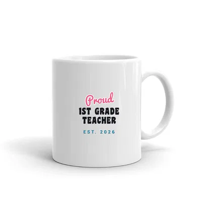 Proud 1st Grade Teacher Script & Block mug preview
