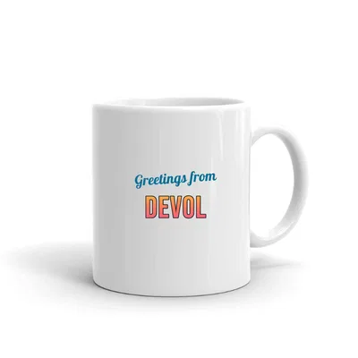 Greetings from Devol Postcard mug preview