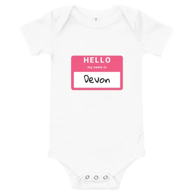 Hello My Name Is Devon onesie preview