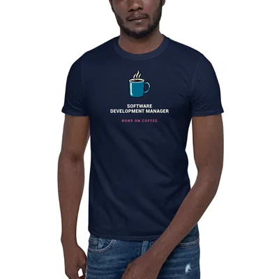 Software Development Manager Runs on Coffee dark tee preview