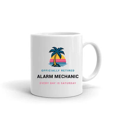 Retired Alarm Mechanic Palm Sunset mug preview