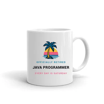Retired Java Programmer Palm Sunset mug preview
