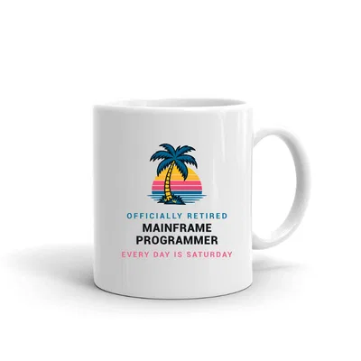 Retired Mainframe Programmer Palm Sunset mug preview