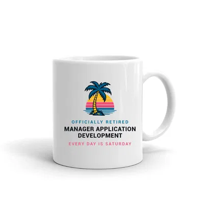 Retired Manager Application Development Palm Sunset mug preview