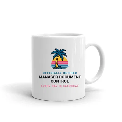 Retired Manager Document Control Palm Sunset mug preview