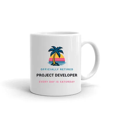 Retired Project Developer Palm Sunset mug preview